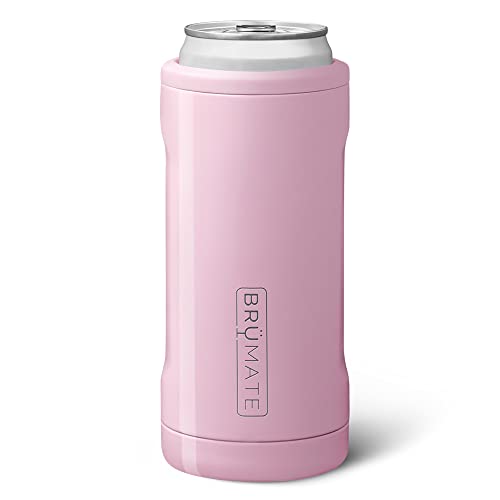 BrüMate Hopsulator Slim Can Cooler Insulated for 12oz Slim Cans | Skinny Can Coozie Insulated Stainless Steel Drink Holder for Hard Seltzer, Beer, Soda, and Energy Drinks (Blush)