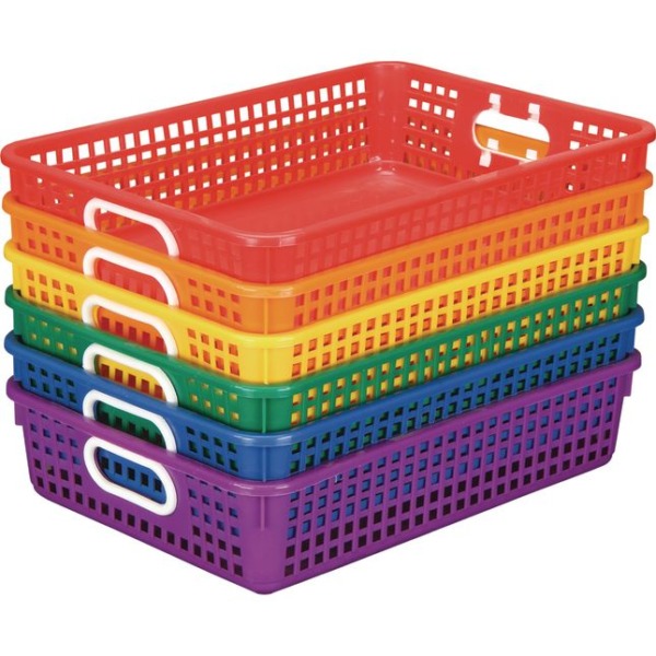 Really Good Stuff – 666001 Plastic Desktop Paper Storage Baskets for Classroom or Home Use – Plastic Mesh Baskets in Fun Rainbow Colors – 14.25” x 10” – (Set of 6)