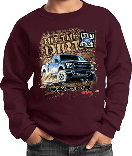 Ford F-150 Hit The Dirt Youth Kids Sweatshirt, Maroon Small