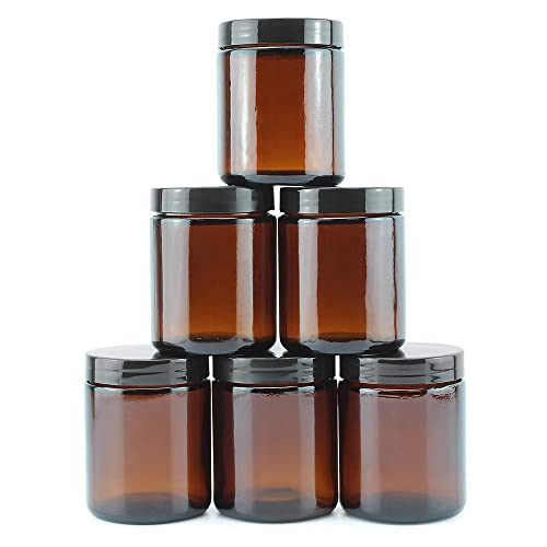 Cornucopia Brands 8oz / 9oz Amber Glass Jars (6-Pack); Straight Sided Cosmetic Jars, Great for Body Butter, Creams, Stash Jars, Etc.