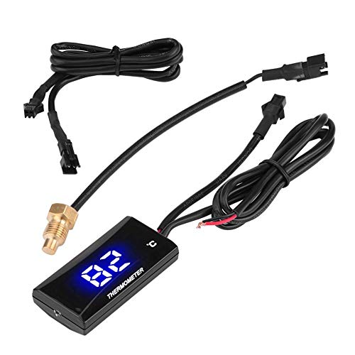 Keenso Motorcycle Thermometer Digital Blue, Motorcycle Digital Thermometer Water Temperature Digital Hygrometer Humidity Temperature Meter for Racing Scooter