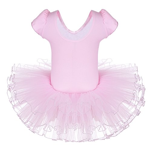 BAOHULU Leotard for Girls Ballet Dance Short Sleeve Full Tulle Tutu Skirted Dress Ballerina Costumes B160_Pink_M | The Storepaperoomates Retail Market - Fast Affordable Shopping
