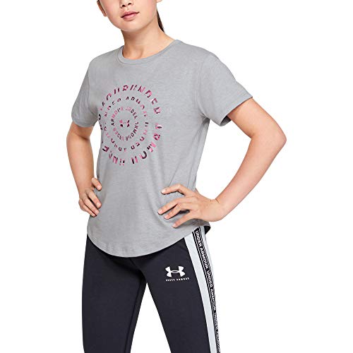 Under Armour Rival Radial Short-Sleeve, Mod Gray Light Heather (011)/Pacers Pink, Youth Small