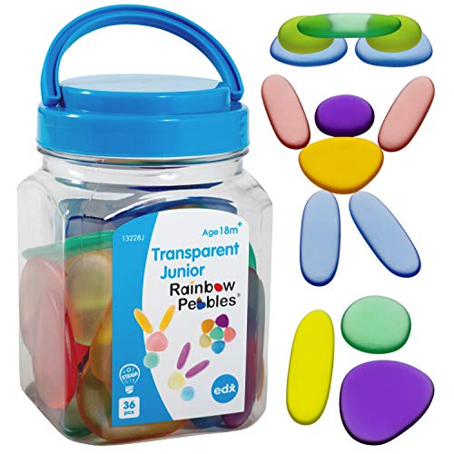 edxeducation-13228 Junior Rainbow Pebbles – Clear Colors – Mini Jar – Ages 18M+ – Sorting and Stacking Stones – Early Math Manipulative for Children – First Counting and Construction Toy