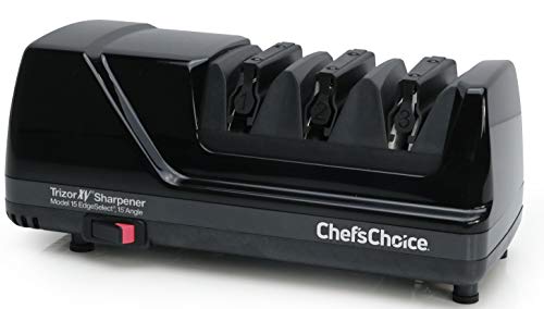 Chef’sChoice 15XV EdgeSelect Professional Electric Knife Straight and Serrated Knives Diamond Abrasives Patented Sharpening System, 3-Stage, Black