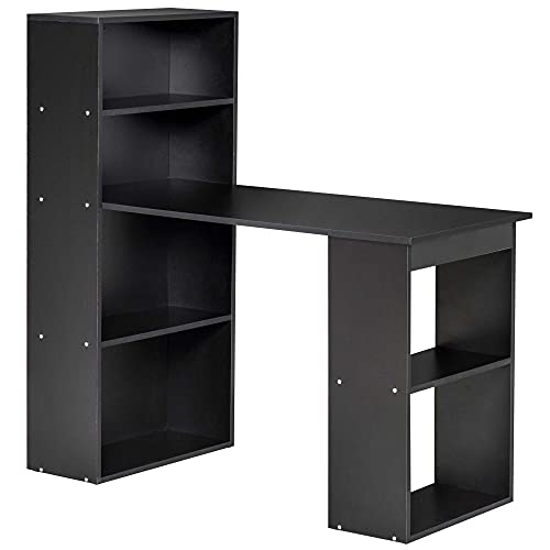 HOMCOM Modern Home Office Desk with 6-Tier Storage Shelves, 47″ Writing Table with Bookshelf, Black