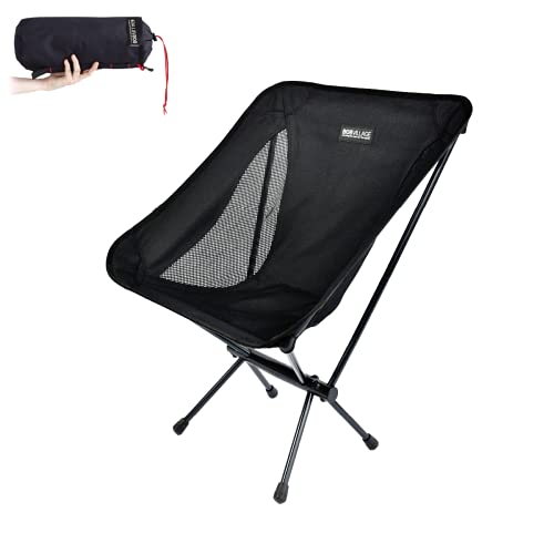 BOBVILLAGE Ultra-Light Folding Camping Chair, Cordura Fabric, Portable Compact Lawn Stool for Beach Travel Hiking Picnic Festival and All Outdoor Activities [Black]