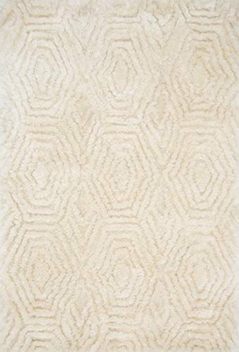 Loloi Caspia Collection by Justina Blakeney Shag Area Rug, 5′-0″ x 7′-6″, Ivory