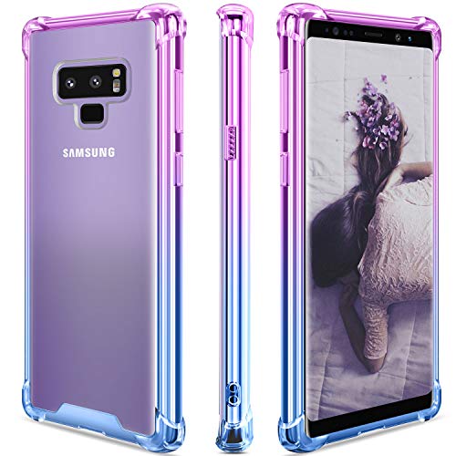 Samsung Galaxy Note 9 Case,Clear Note 9 Case Shockproof TPU Bumper Cases Non Slip Scratch Resistant PC Hard Back Protective Case Cover for Galaxy Note 9 -Purple Blue