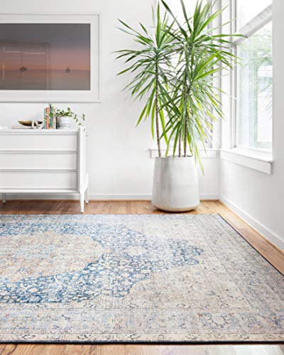 Loloi II Layla Collection LAY-07 Blue/Tangerine, Traditional 2′-0″ x 5′-0″ Accent Rug