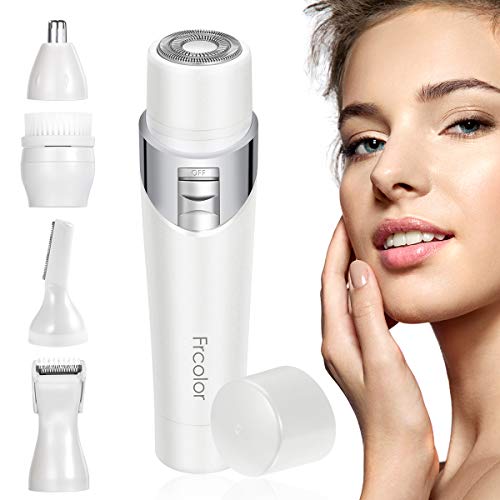 Frcolor Facial Hair Removal for Women, 5 in 1 Painless Electric Lady Shaver Hair Remover for Face Lip Chin and Cheek Hair – Electric Trimmer, Face Hair Shaver, Nose Hair Eyebrow Trimmer, Facial Brush