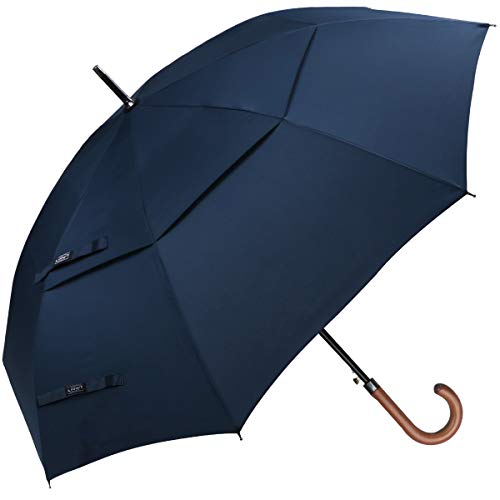 G4Free 52/62inch Wooden J Handle Golf Umbrella Windproof Classic Stick Wedding Cane Umbrellas, Auto Open Cane Hook Handle