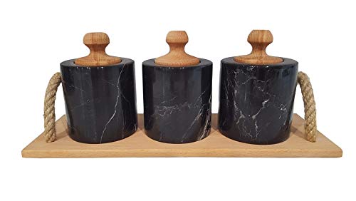 4-Piece Natural Stone Spice Set in Black Toros Marble