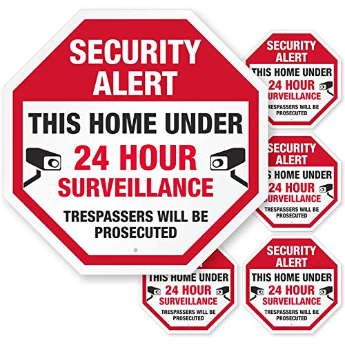 SmartSign “Security Alert – This Property Under 24 Hour Surveillance, Trespassers Will Be Prosecuted” Label Set | Double-Sided Polyester Window Decal [New]