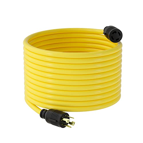 PLIS NEMA L14-30P to L14-30R Generator Twist Lock Outdoor Extension Cord，4 Prong 10 Gauge SJTW Cable, Generator Locking Power Cord with UL Listed, 125/250V,30Amp 7500W,50ft