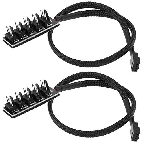 PWM Fan Hub PC 5 Way Splitter Sleeved PWM Fan Splitter Hub Adapter Cable for 12V Desktop Computer Cooler Case Fans 4-Pin & 3-Pin 14 inches (2 Pack) TeamProfitcom