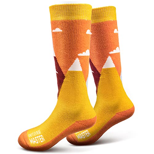 OutdoorMaster Kids Ski Socks – Merino Wool Blend, Over the Calf Design (S, Orange – 2)