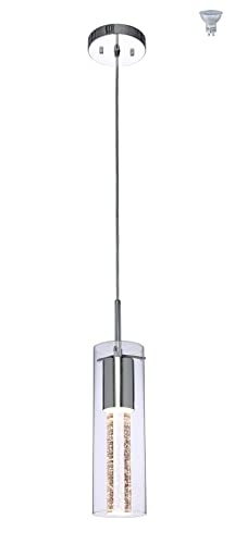 XiNBEi Lighting Pendant Lighting 1 Light Mini Pendant Lights with Glass and Bubble Crystal, Modern Chrome Hanging Pendant Light with LED Bulb for Kitchen & Dining Room XB-P1110-CH