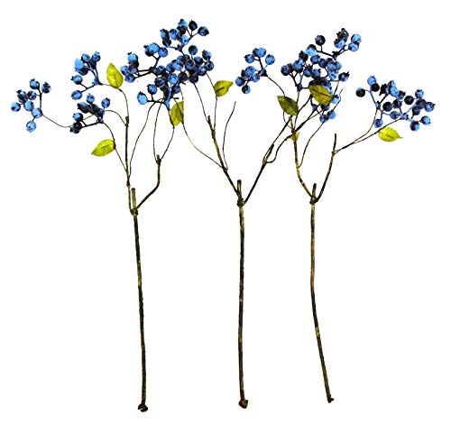 INMING 18 Inch Artificial Blueberry Fruits Branches Fake Berries Blue Decorative for Wedding DIY Garland and Holiday Ornaments Pack of 3 Blue