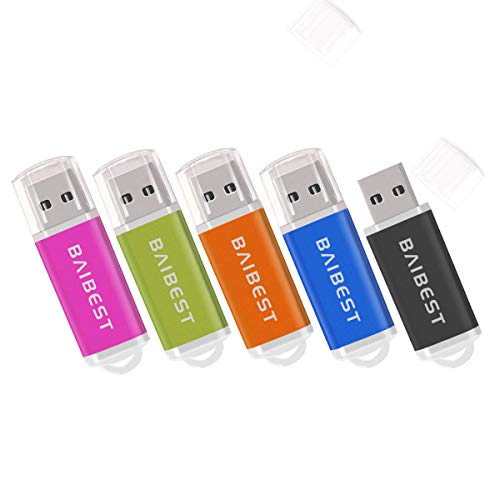 5 Pack 32GB USB 2.0 Flash Drive Pen Drive BAIBEST USB Stick Memory Stick(5 Colors:Pink Green Orange Black Blue)