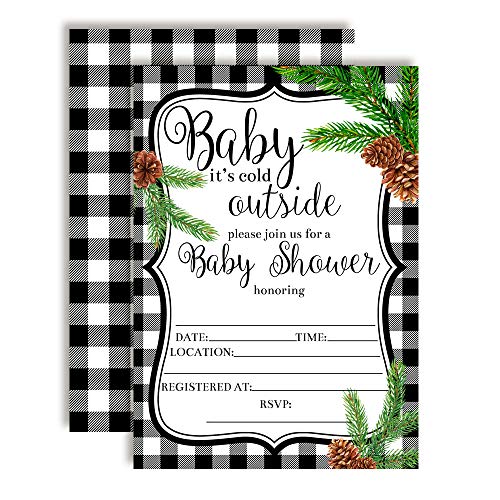 Winter Pinecone Evergreen Baby Sprinkle Baby Shower Invitations, 20 5″x7″ Fill In Cards with Twenty White Envelopes by AmandaCreation