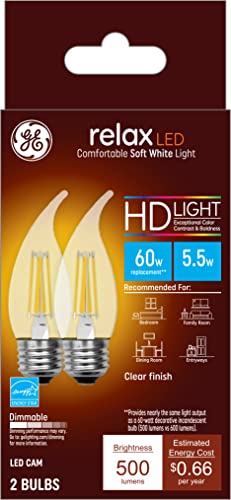 GE Lighting Relax LED Light Bulbs, 60 Watt Eqv, Soft White, Decorative Bulbs, Medium Base (2 Pack)