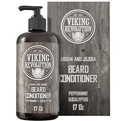Viking Revolution Beard Conditioner w/Argan & Jojoba Oils – Softens & Strengthens – Natural Peppermint and Eucalyptus Scent- Beard Conditioner w/Beard Oil (17oz Conditioner)