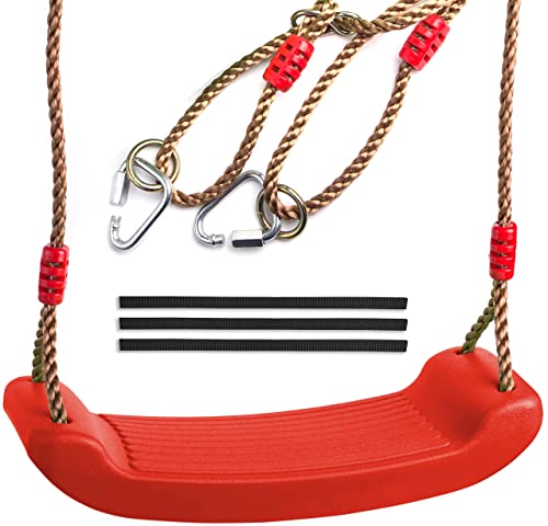 Swing seat Red for Kids and Adults with Length Control Hinge – 220lb Load – Ninja Slackline Ready – Triangle carabiners Included – Playground Swing Set Accessories Replacement