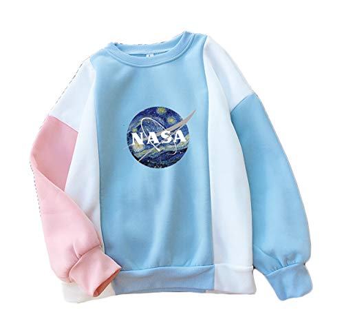 CORIRESHA Fresh Color Block NASA Print Pullover Sweatshirt