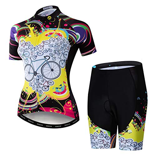 Cycling Jersey Short Sleeve Women MTB Bike Clothing Road Bicycle Shirts Shorts Padded Size XL