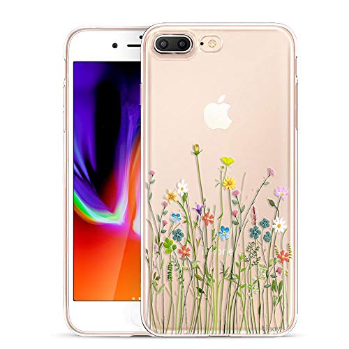 Unov Case Compatible with iPhone 8 Plus iPhone 7 Plus Case Clear with Design Embossed Pattern TPU Soft Bumper Shock Absorption Slim Protective Case 5.5 Inch (Flower Bouquet)