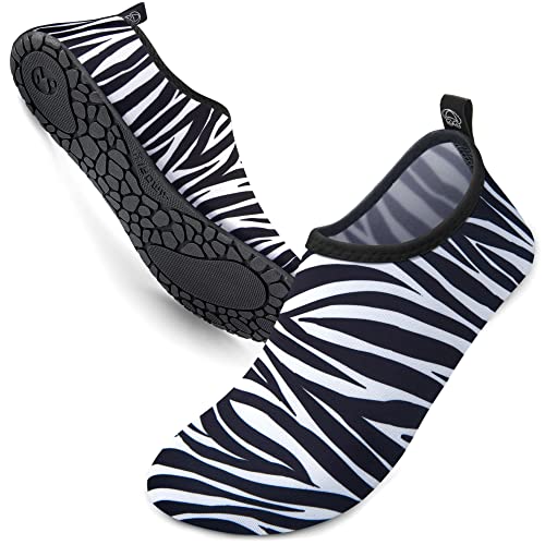Water Shoes Womens Mens Barefoot Unisex Aqua Socks Slip-on for Indoor Outdoor Snorkeling SWS002 Zebra