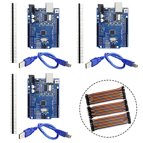 KeeYees 3 Set Microcontroller Development Board for Arduino IDE with USB Cable and 2.54mm Straight Pin Header + 3pcs 40Pin 20cm Female Male Jumper Wires