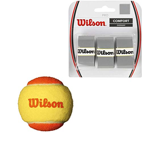 Wilson US Open Orange Tournament Transition Tennis Balls (Low Compression) – (1) Can of 3 – Starter Kit or Set Bundled with (1) 3-Pack of Wilson Pro Overgrips in Silver (Great Stocking Stuffers)