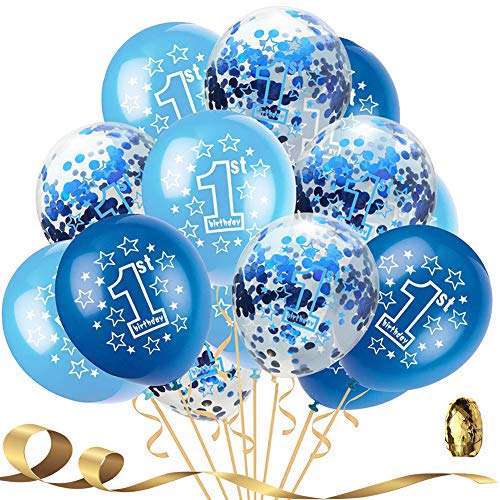 BEISHIDA 1st Boy Happy Birthday Confetti Balloons,First Birthday Decorations 12 Inch Large Navy Blue Latex Helium Balloons Perfect for Baby one birthday Party Supplies(Pack of 15)