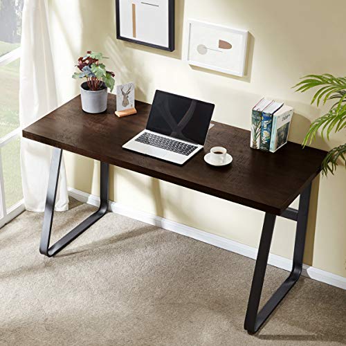 dyh Vintage Computer Desk, Wood and Metal Writing Desk, PC Laptop Home Office Study Table, Espresso 55 inch