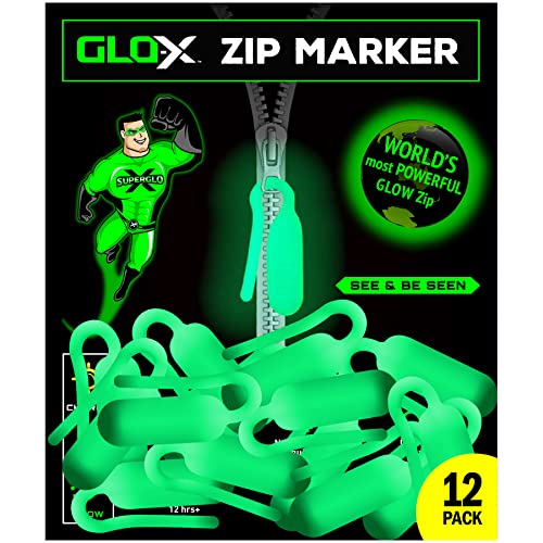 GLO-X Zip Pack of 12 – Powerful Glow in The Dark Camping Accessories for Tent Campers- Solar Powered Markers 12+ Hours Illumination