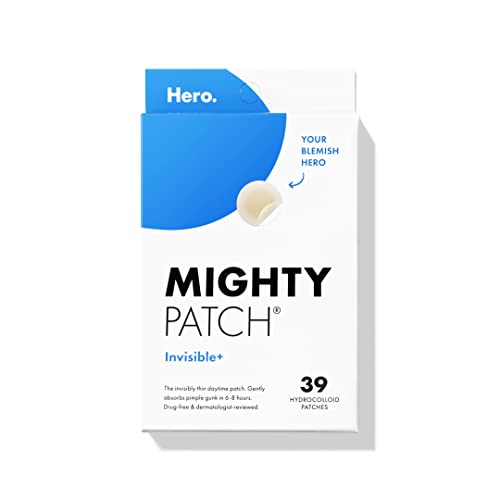 Mighty Patch Invisible+ from Hero Cosmetics – Daytime Hydrocolloid Acne Pimple Patches for Covering Zits and Blemishes, Ultra Thin Spot Stickers for Face and Skin, Vegan-friendly and Not Tested on Animals (39 Count)