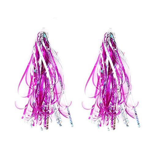 SYBL 1 Pair(2pcs) Kids Bicycle Bike Scooter Handlebar Streamers Bicycle Grips Sparkle Tassel Ribbon Trike Handgrip Ribbons Baby Carrier Accessories for Girls Boys Bike Deco Hot Pink