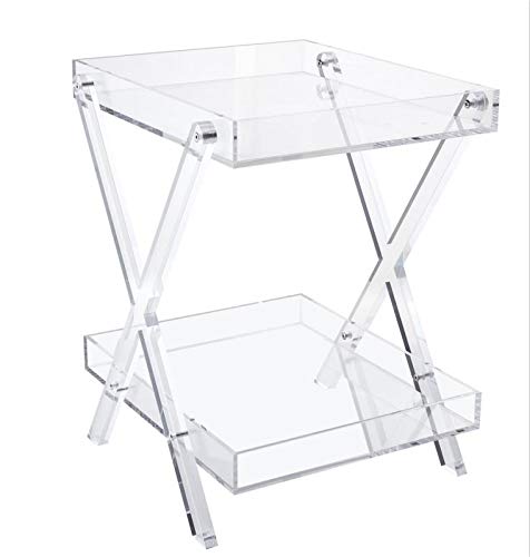 LIKENOW Furniture Acrylic Rectangular Tray Table with 2-Tier Storage,Clear,Modern,Assemble,20x18inch,High 24 Inch,16.5 LBS