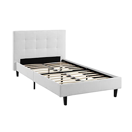 Modway Linnea Upholstered White Full Platform Bed with Wood Slat Support