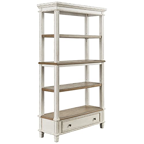 Signature Design by Ashley,3 shelves, Realyn French Country 75″ Bookcase with Drawer, Chipped White