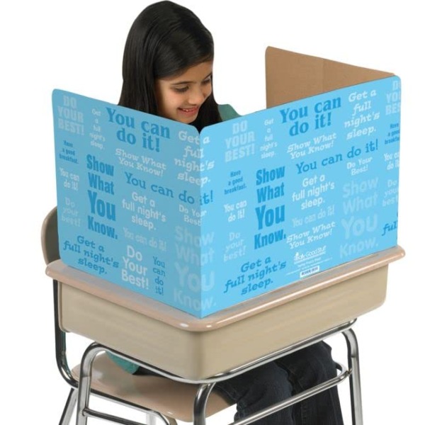 Really Good Stuff Privacy Shields for Student’s Desks – Desk Shield Keeps Their Eyes on Their Own Test/Assignments –Blue with Motivational Messages (Set of 12)