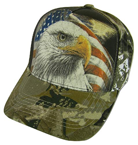 Real Cotton Headwear Men’s Patriotic USA Flag & Eagle Hunting Camo Adjustable Baseball Cap (Black)