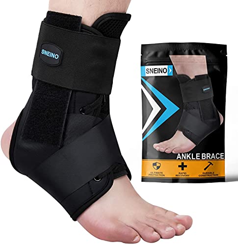 SNEINO Ankle Brace for Women & Men – Ankle Brace for Sprained Ankle, Ankle Support Brace for Achilles,Tendon,Sprain,Injury Recovery, Lace up Ankle Brace for Running, Basketball, Volleyball(Medium)