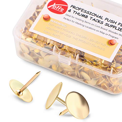 Yalis Thumb Tacks 500-count, 3/8-inch Steel Roundness Push Pins Office Tacks for Corkboard (Gold)