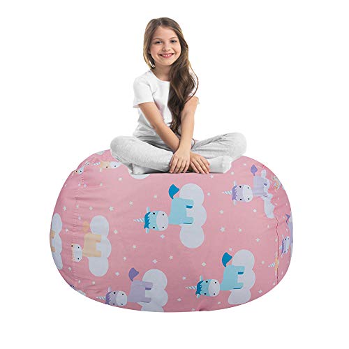 STTIAO Stuffed Storage Bean Bag Chair for Kids, Animal Beanbag Cover with Carrying Handle-Toy Storage Plush Organizer for Toddler Stuffed Seat (Unicorn, 38”)