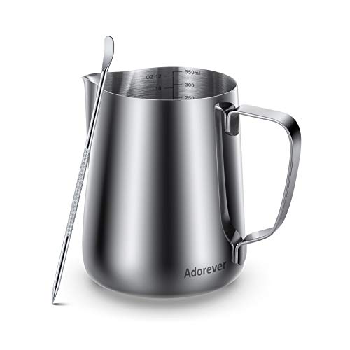 Milk Frothing Pitcher, 12oz 20oz 32oz 50oz 66oz Steaming Pitcher Stainless Steel Coffee Bar Espresso Machine Accessories, Cappuccino Barista Tools Milk Jug Steamer Frother Cup with Latte Art Pen