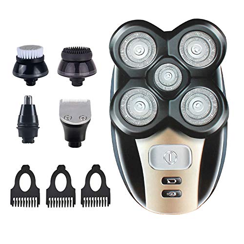 Men’s 5 in 1 5D Electric Rotary Razor Rechargeable Waterproof Five-Headed Beard, Hair Razor for a Perfect Bald Look, Cordless and USB Rechargeable