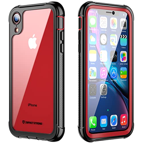 ImpactStrong ImpactStrong Clear Case for iPhone XR, Ultra Protective with Built-in Clear Screen Protector Polypropylene Transparent Full Body Cover (Red)